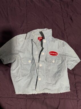 Dickies Light Blue & White Striped Short-Sleeve Button-Front Shirt